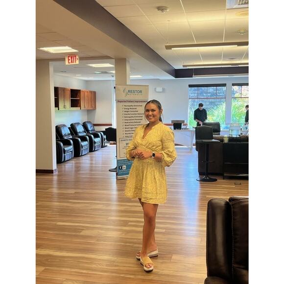 DEREK LAM 10 X RTR Yellow Floral 100% Cotton Hourglass V-Neck Mini Dress Size 42 - Picture 14 of 16